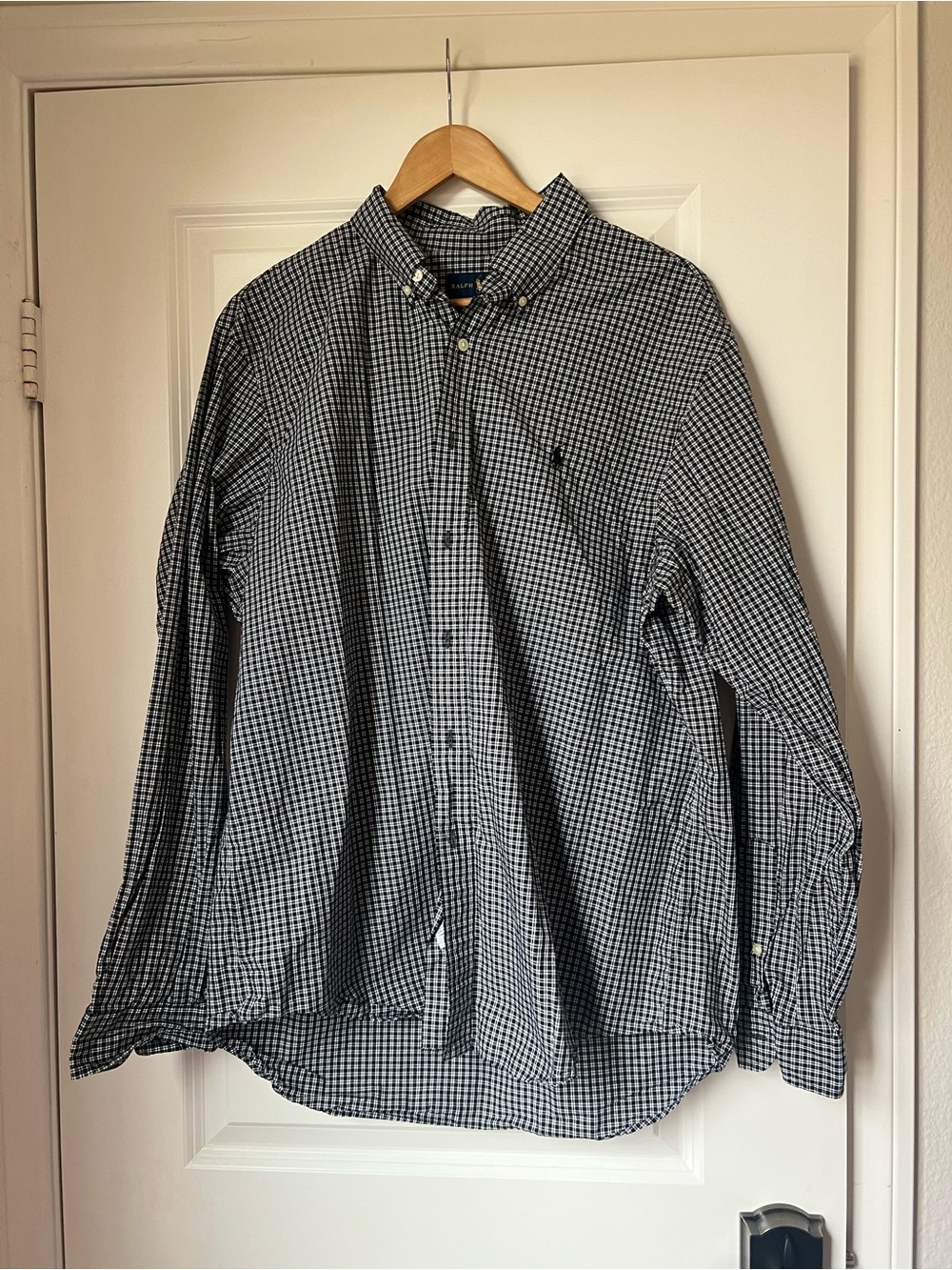 Ralph Lauren Navy and White Checked Button-Down Shirt